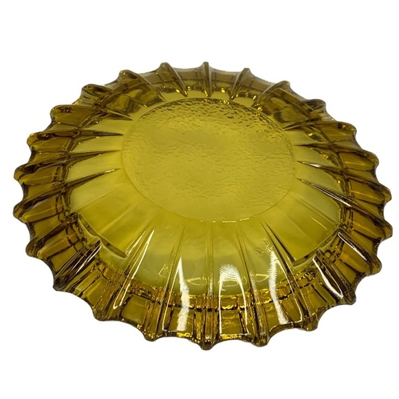 Vintage 1960’s Amber Yellow Gold Art Glass Heavy Large Cigar Ashtray 10”X10” - Picture 2 of 6